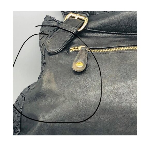 Gianni Bini hand bag tote weaved black gold buckle 5 pockets 12x14" READ - Picture 7 of 13